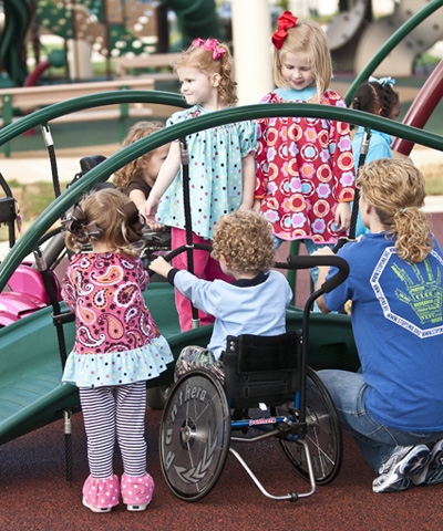 Children of all abilities should play together on the playground.