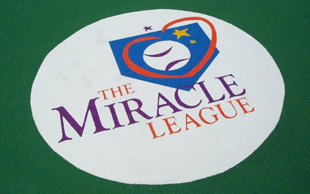 Miracle League logo in the PebbleFlex® baseball field.