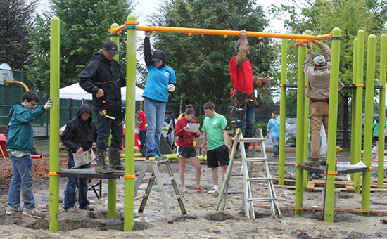 After two days of construction, two new school playgrounds were ready for students in Vancouver.