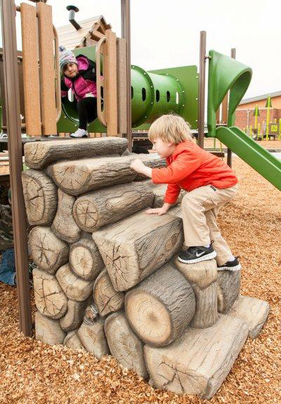 Provide age-appropriate climbing challenge with the Log Stack Climber.