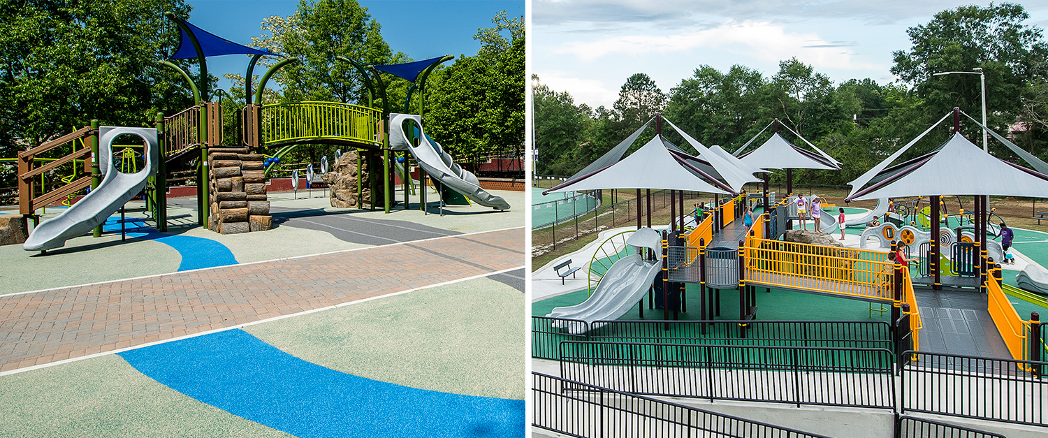 Keep kids safe on the playground with safety surfacing and playground shade.