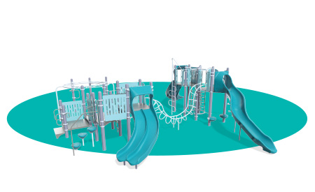 Aqua blue oval with medium and light blue playground rendered on top