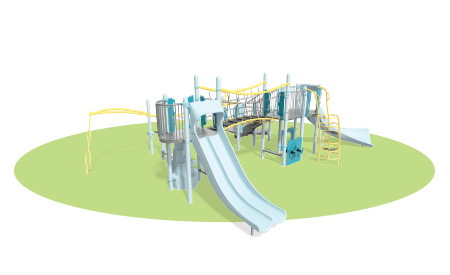 Lime green oval with light blue playground on top