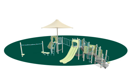 Yellow playground on top of a green oval