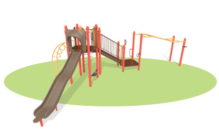 Lime green oval with brown and orange playground render