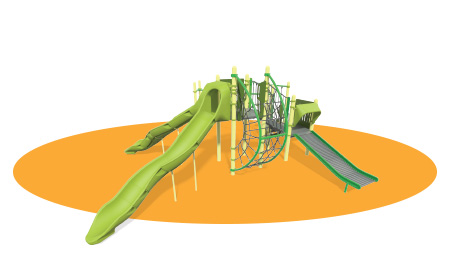 Orange oval with green playground render in the foreground