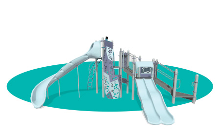 Light blue playground on top of an aqua oval