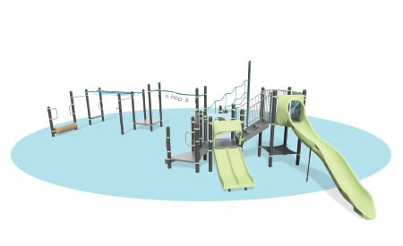 yellow playground on top of a light blue oval