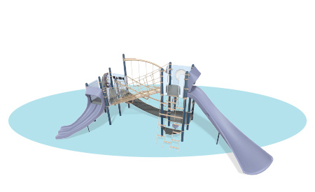 Light blue oval with gray-blue and brown playground rendered on top