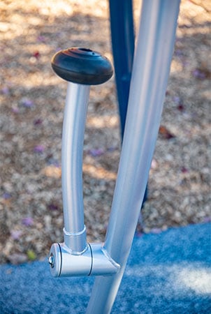 Close up on handle of We-Go-Swing wheelchair accessible swing for playgrounds