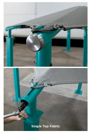 Two images showing how to use SkyWays rapid release technology. 