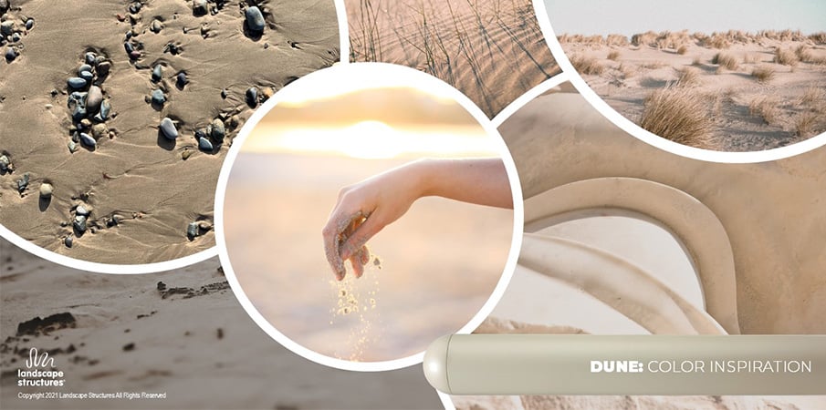 Collage of images of sand and beaches to showcase the inspiration for the "dune" paint color.
