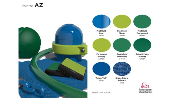 A color palette showing emerald green, lime green and royal blue colors.