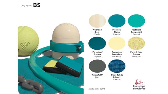 a color palette showing light yellow, teal and beige colors