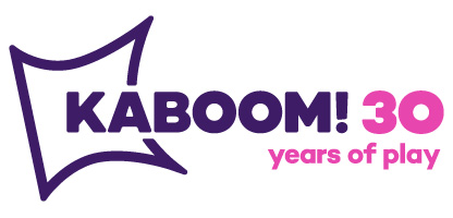 KABOOM logo with name in purple and stylized "K" at the left with pink letters "30 years of play" to the right