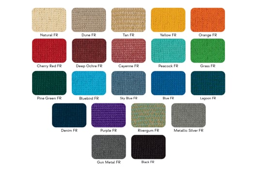 approximately 20 colorful swatches of shade fabric from bold to neutral