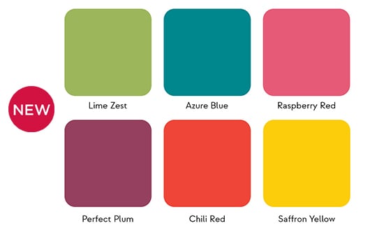 Six vibrant colored blocks representing the color options for acrylic material on playgrounds