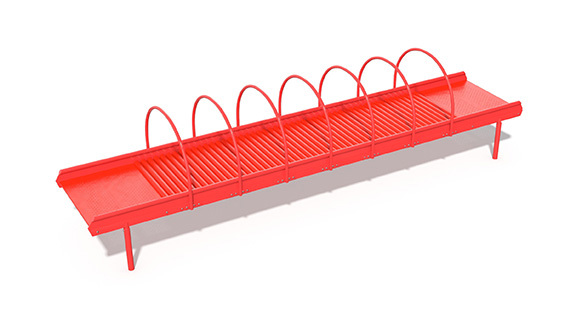 Rendering with white background of a red roller table playground component.