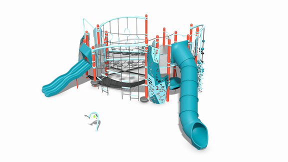 3D rendering of the Volo compact playground structure made to European safety standards