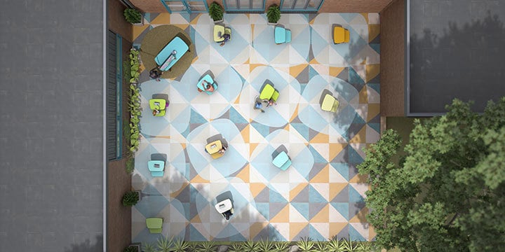 Overhead view of an outdoor classroom. 
