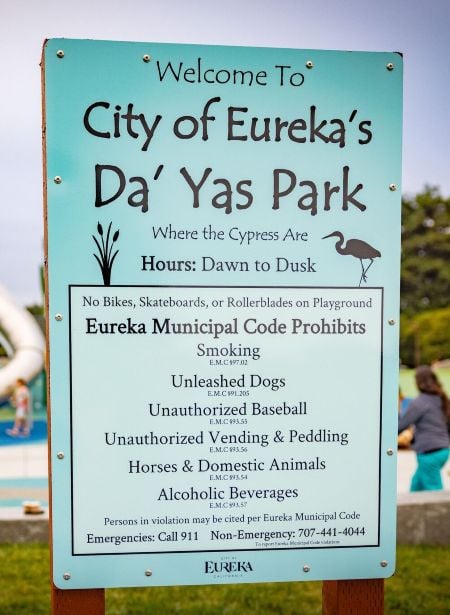 A custom playground sign for Eureka's Da' Yas Park