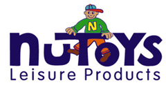 NuToys Leisure Products logo made of young cartoon boy standing on purple NuToys text and below text reading: Leisure Products.