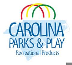 Carolina Parks and Play Recreation Products logo made of the North and South Carolina state shapes with red, yellow, and green half-moon shapes above text reading: Carolina Parks & Play Recreation Products.