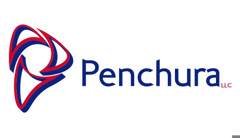 Penchura logo made of three half red moon shapes in a P shape with navy-blue drop shadow. Text to the right reads: Penchura LLC.