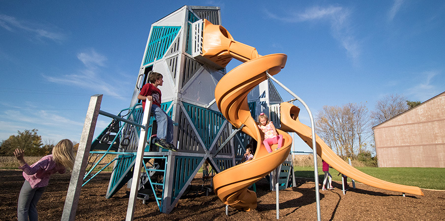 Alpha Link Towers Two Tower Climbing And Sliding Fun Children Playing On The Alpha Link Towers Using Two Slides To Navigate From