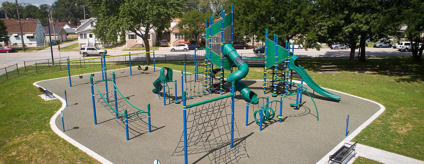 Irving Park Climbing Net Towers and Outdoor Fitness Equipment Playground!