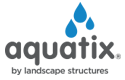 Aquatix logo made of three blue tear water drops above the Aquatix gray text Aquatix.